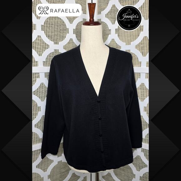 Rafaella Women's Ribbed V-Neck 3/4 Sleeve Cardigan Size L - Picture 1 of 8
